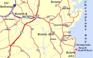 Map to Chesapeake Beach (MD) from the DC Beltway